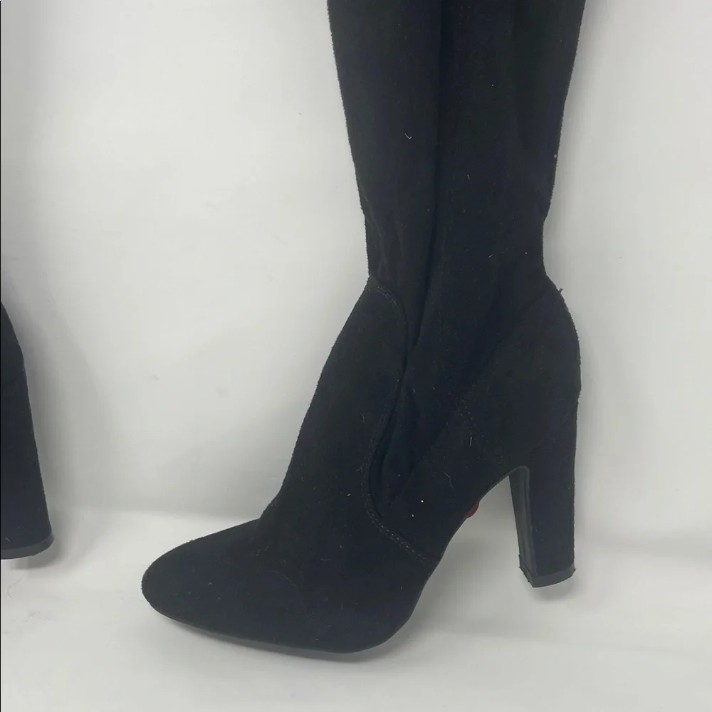 Unisa Over The Knee Black Heeled Faux Suede Boots Size 6 Like New Condition